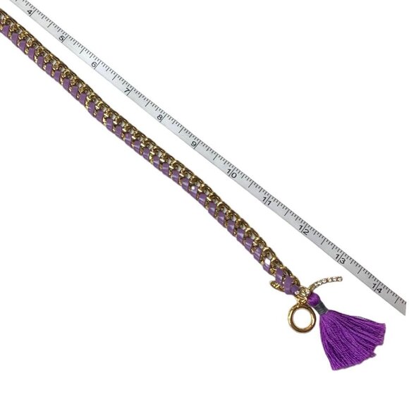 Rebecca Minkoff for Ettika Double Wrap Gold Chain Purple Leather Bracelet - Picture 7 of 9